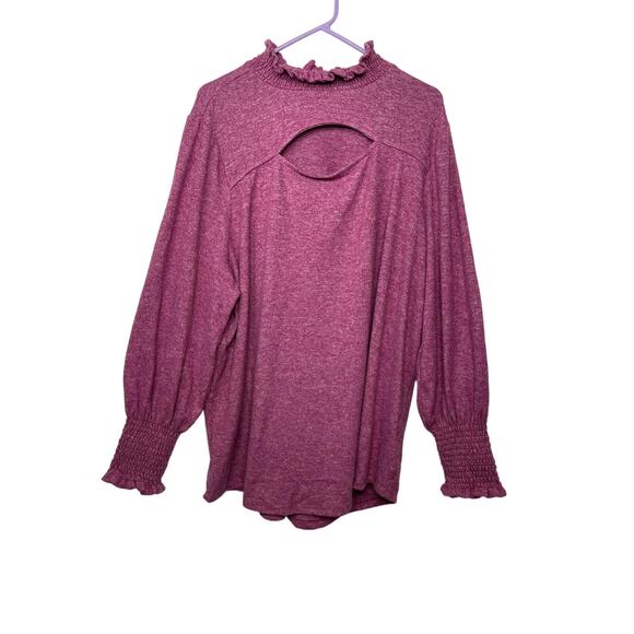 knit blouse sweater mauve pink raspberry women's 1x keyhole soft easy to wear - Picture 1 of 16